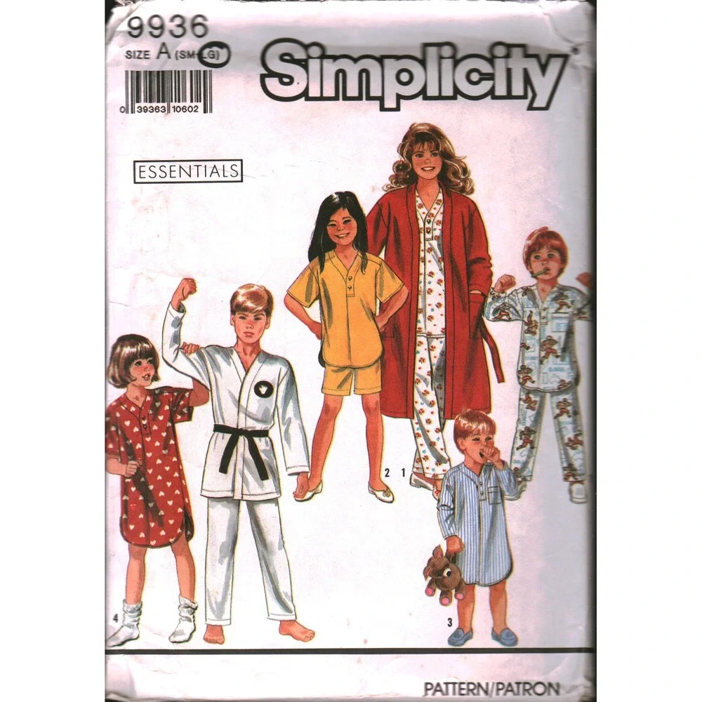 Simplicity 9936 Essentials Sewing Pattern Family Pajamas Robe Nightshirt Size L